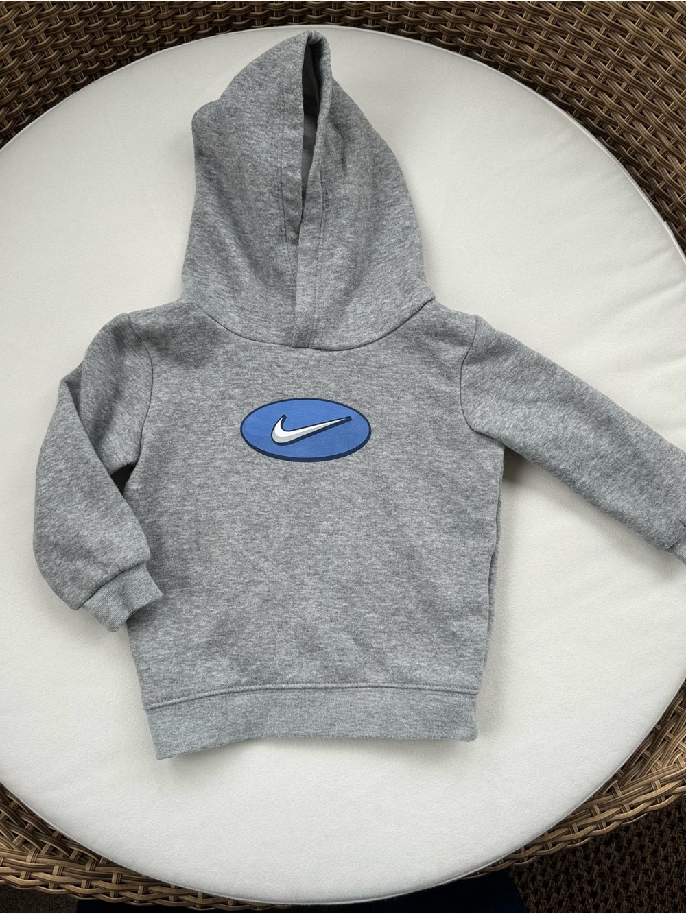 Nike Toddler 18 Month Grey Hoodie with Blue Swoosh Logo